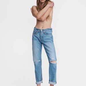 Mid Rise Rosa Jeans- distressed at the knee.